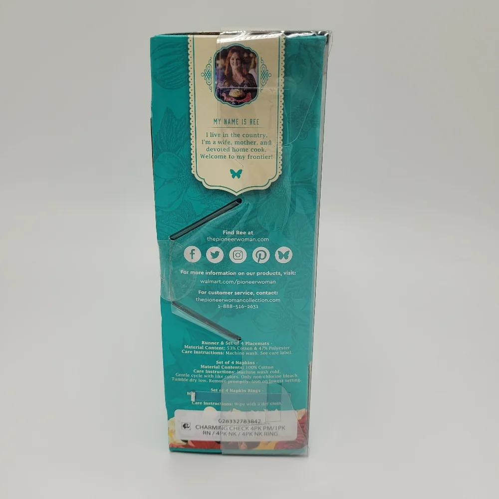 The Pioneer Woman Table Linen Set Teal White Charming Check Tablescape 13pc NEW